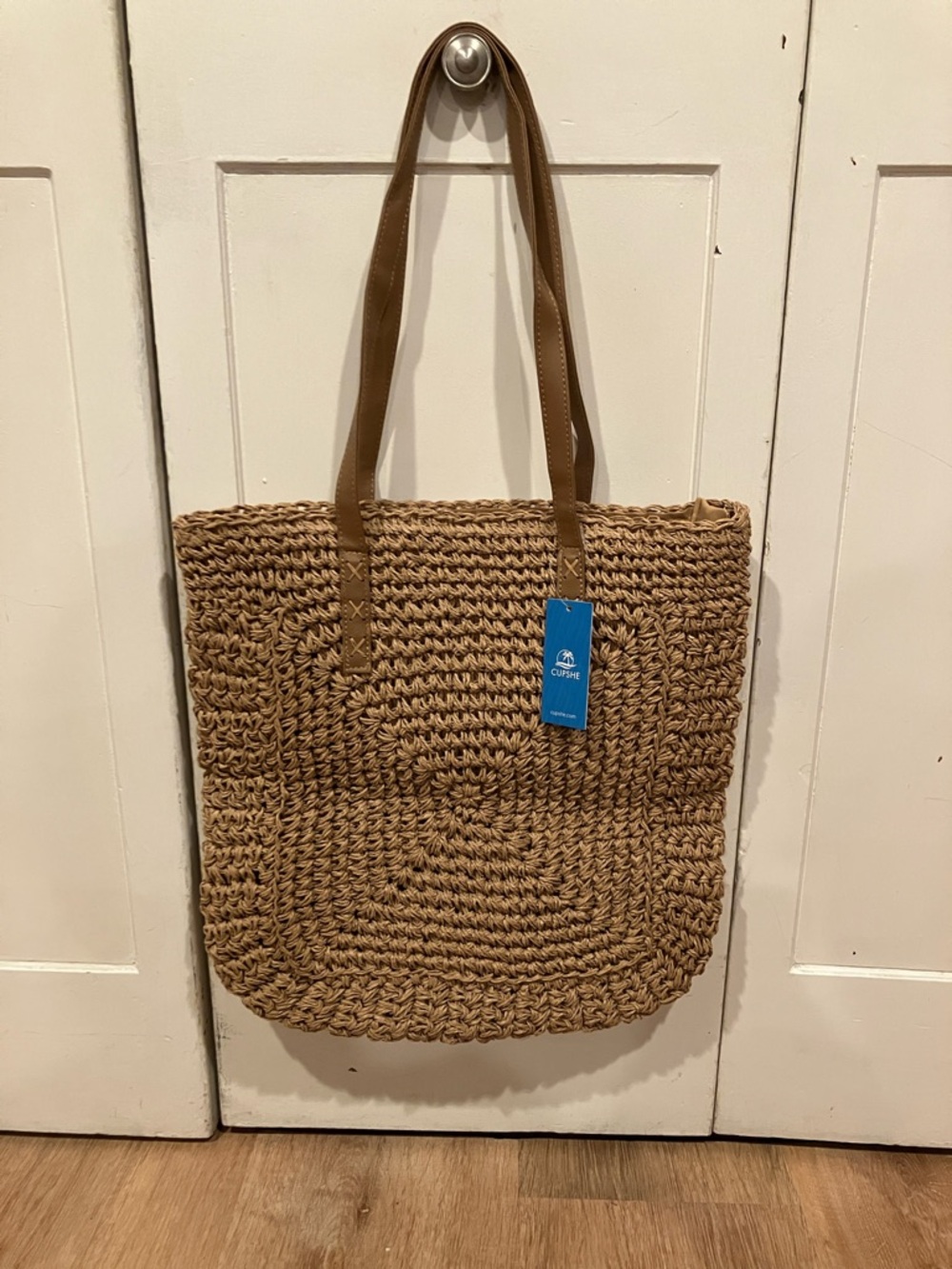 Cupshe Natural Straw Tote with Brown Shoulder Straps